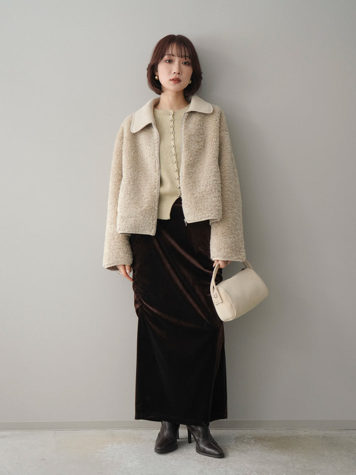 [予約]スエード襟ボアショートジャケット/beige