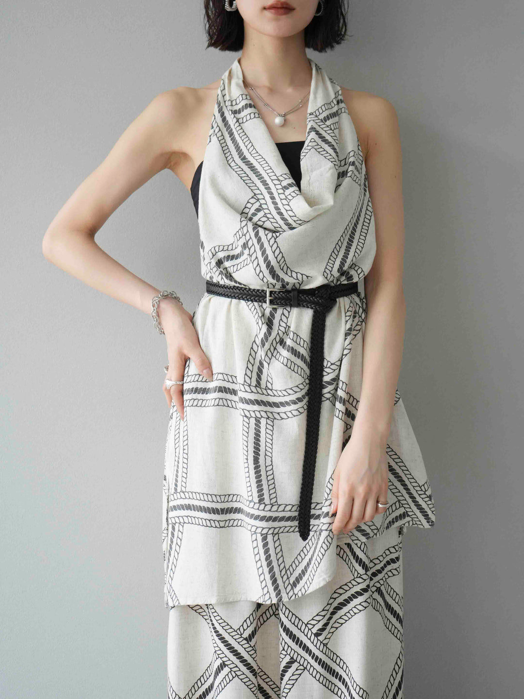 [予約]ロープ柄リネンタッチノースリブラウス/アイボリー