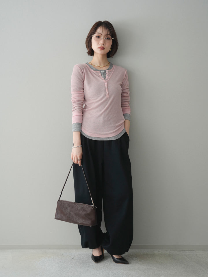 [予約]シアーリブヘンリーネックロンT/pink