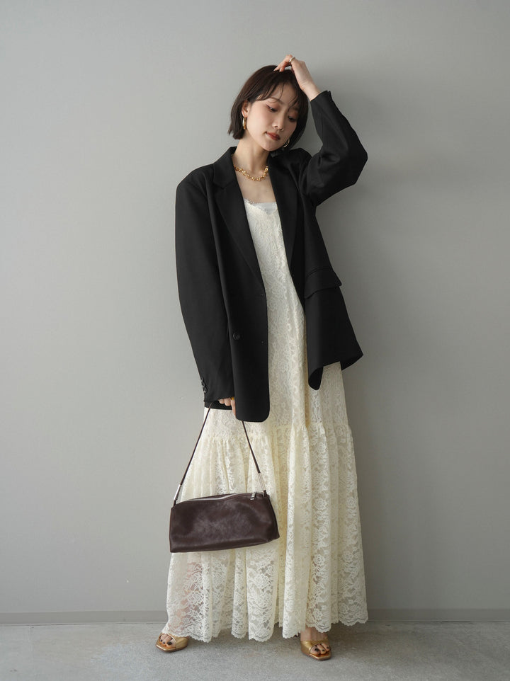 [SET]ギャザー切替レースキャミワンピース+ダブルブレストオーバージャケット(2set)