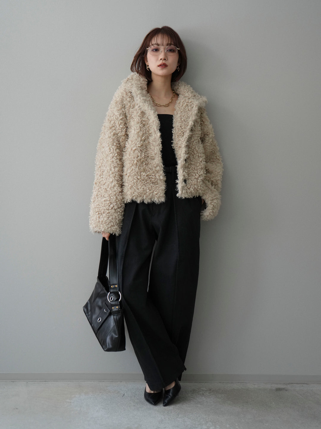 [SET]プードルファーミドルスタンドブルゾン+コットンツイルカーブパンツ(2set)