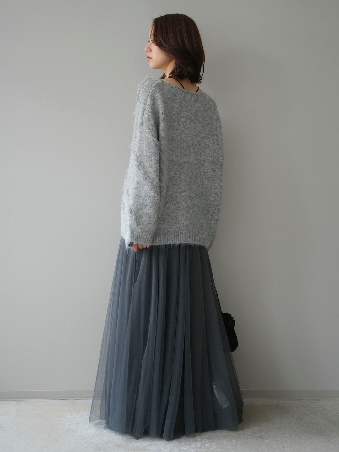 [予約]ブークレラインデザインニットプルオーバー/gray