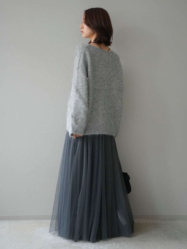 [予約]ブークレラインデザインニットプルオーバー/gray