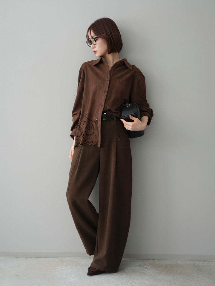 [予約]裾スカラップスエードシャツ/brown