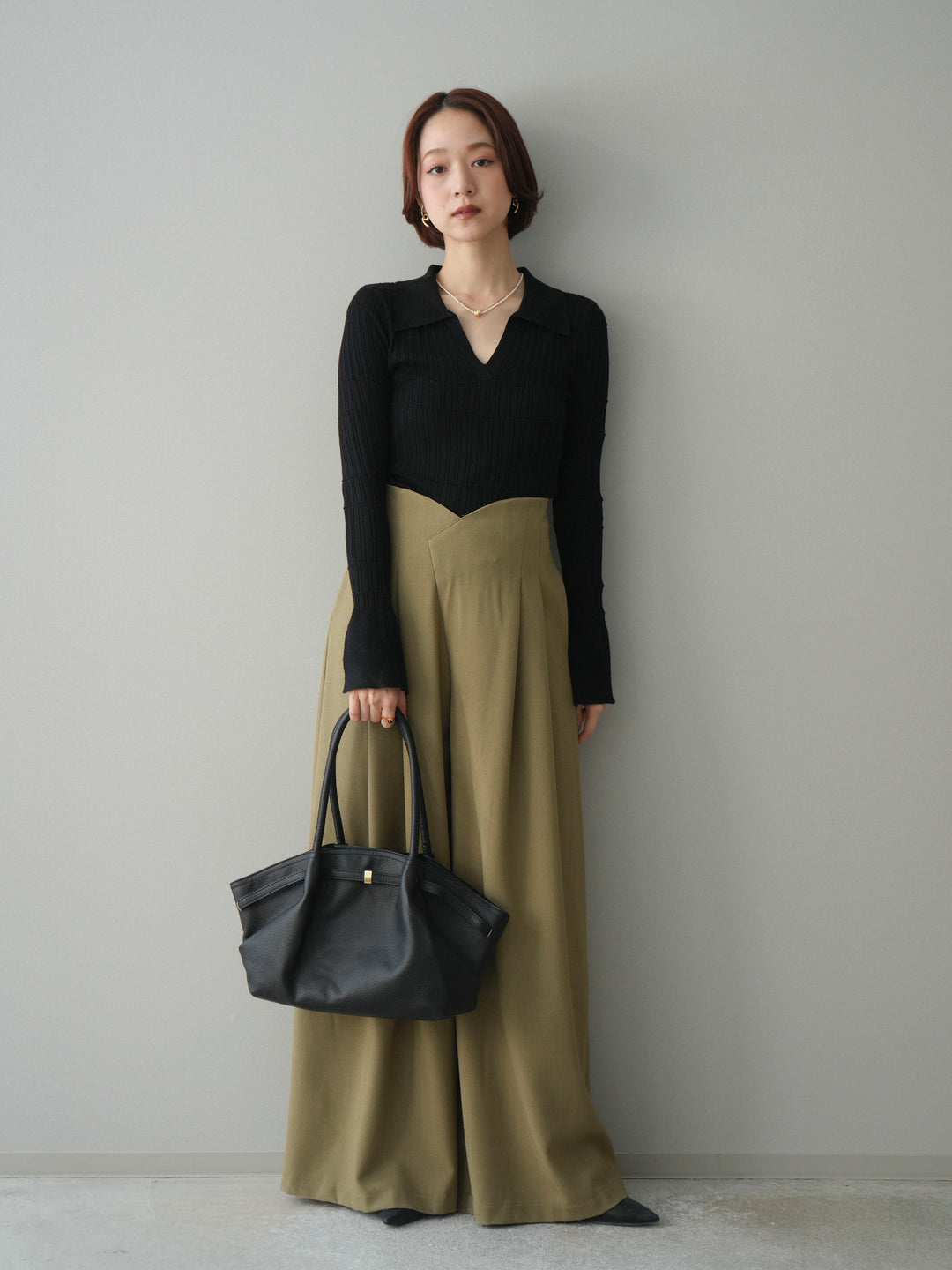 [予約]シアーリブスキッパーニットトップス/black