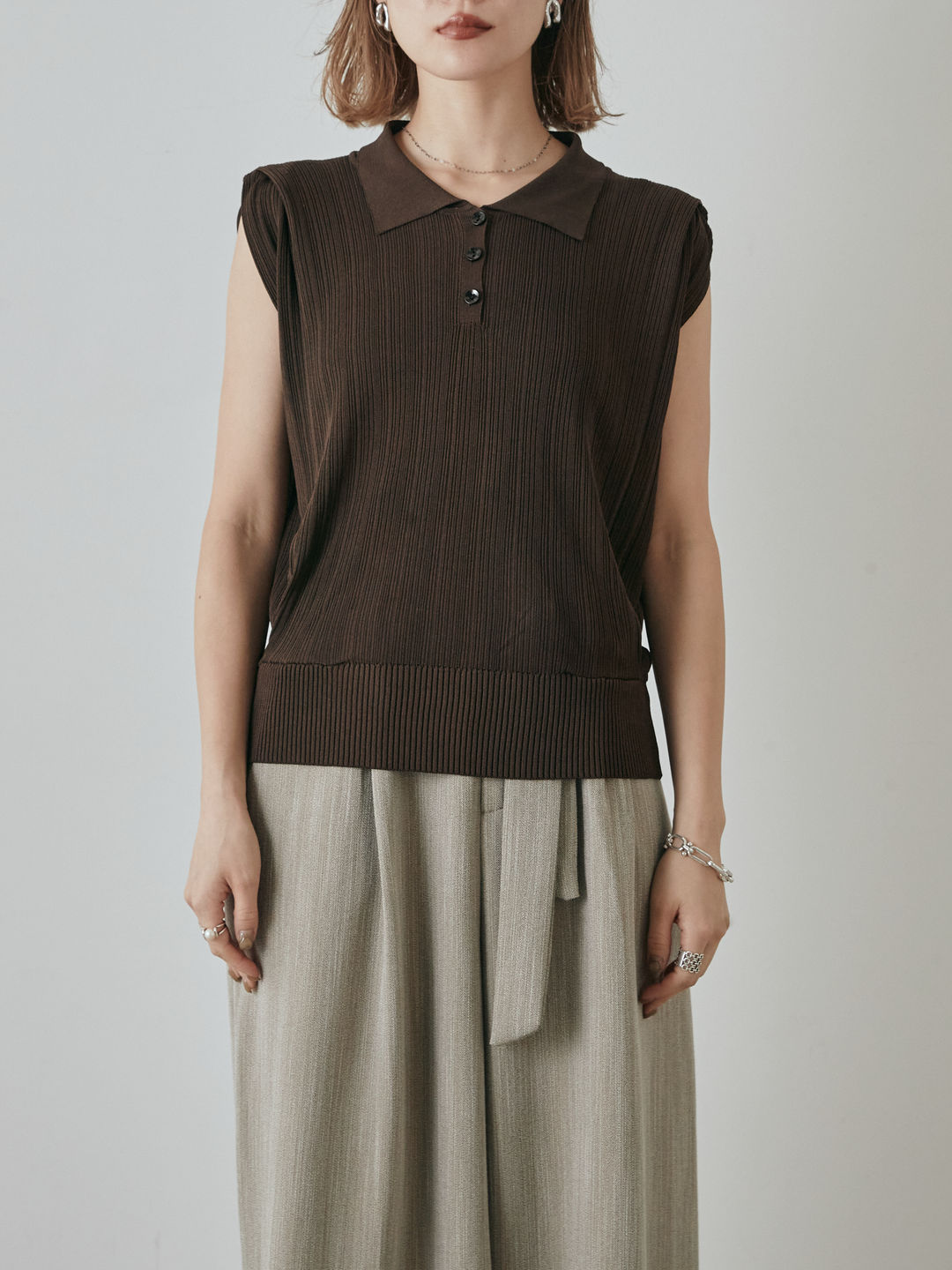 [予約]ランダムリブポロニットベスト/ブラウン
