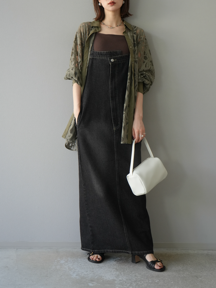 【預購】不對稱牛仔洋裝/黑色