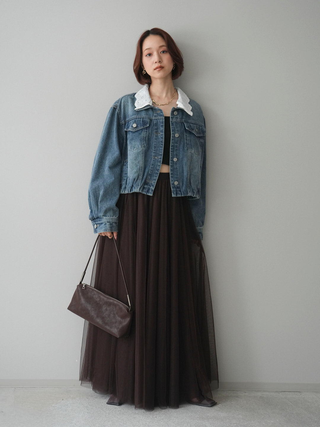 [予約]襟レースデニムショートジャケット/indigo