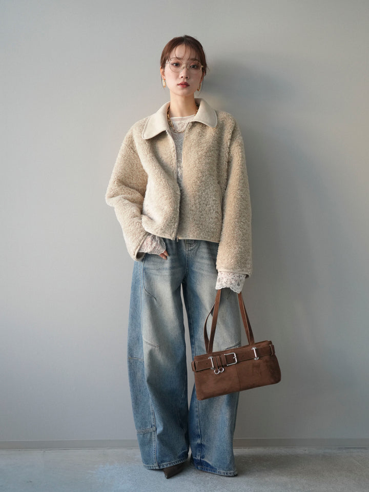 [予約]スエード襟ボアショートジャケット/beige