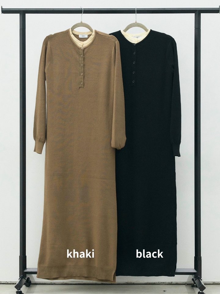 【Allure】[SET]ヘンリーネックレイヤードニットワンピース+ヘンリーネックレイヤードニットワンピース(2set)