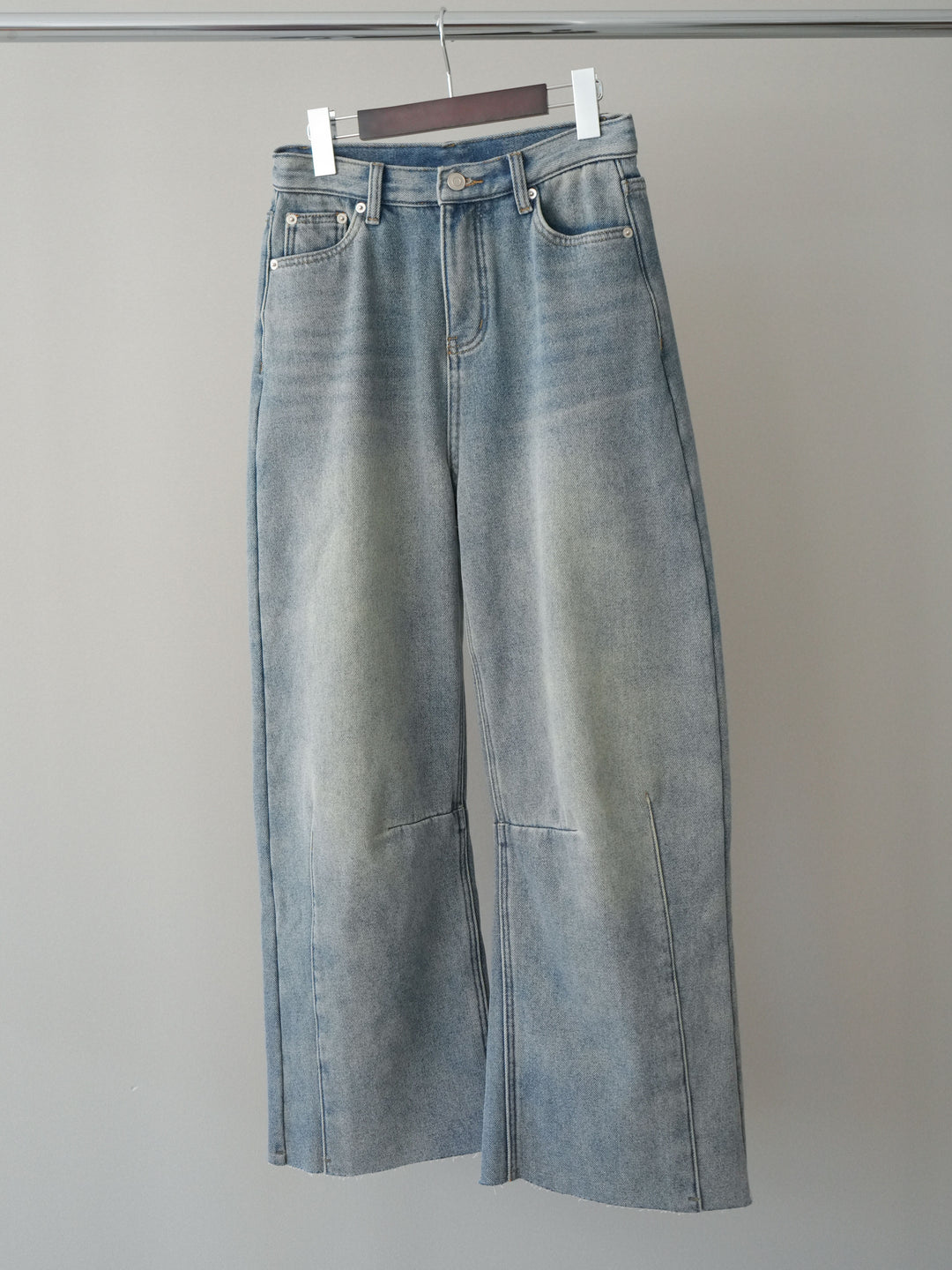 [SET]Vネックレースブラウス+裏起毛カットオフカーブデニムパンツ(2set)