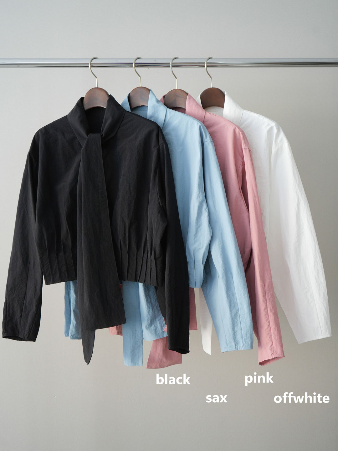 [SET]ボウタイ裾プリーツライトジャケット+ストライプチュールボリュームバギーパンツ(2set)