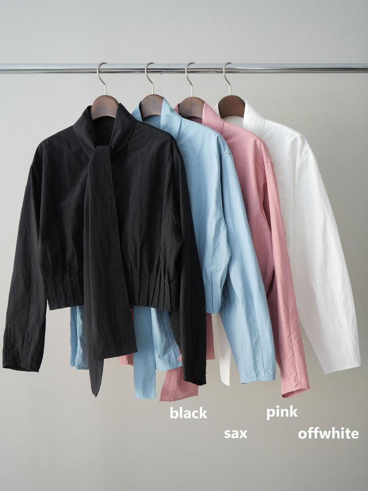 [SET]ボウタイ裾プリーツライトジャケット+ベルト付キーホルダーモチーフワイドパンツ(2set)