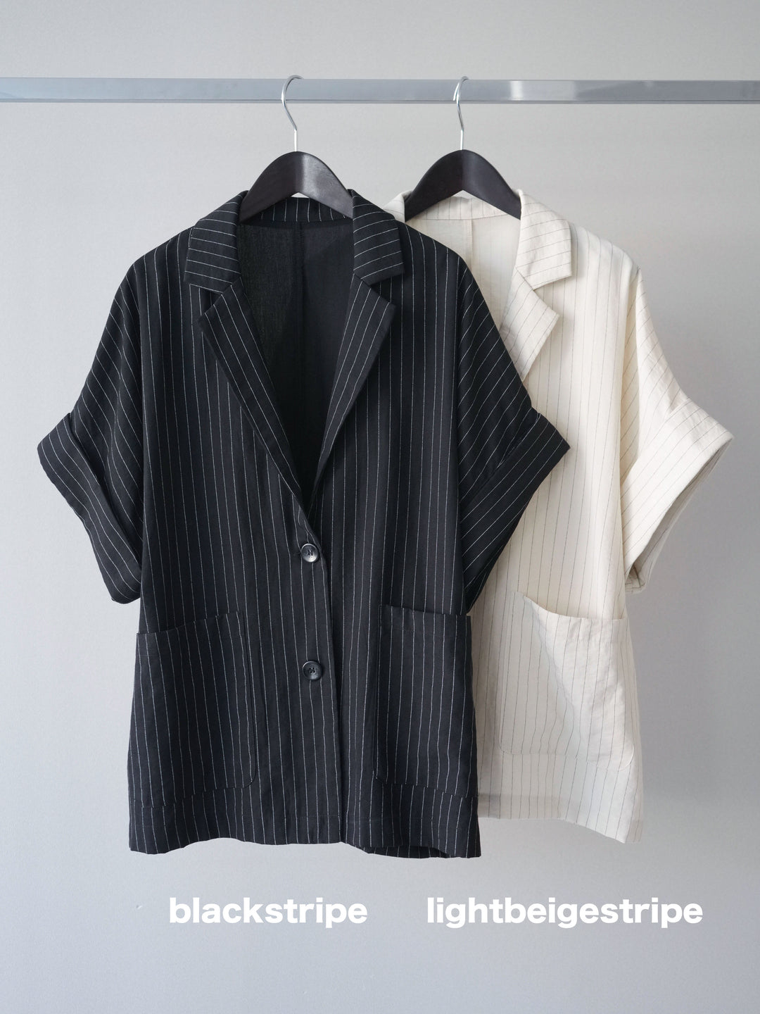 [SET]ストライプハーフスリーブオーバージャケット+ストライプリラックスワイドパンツ(2set)