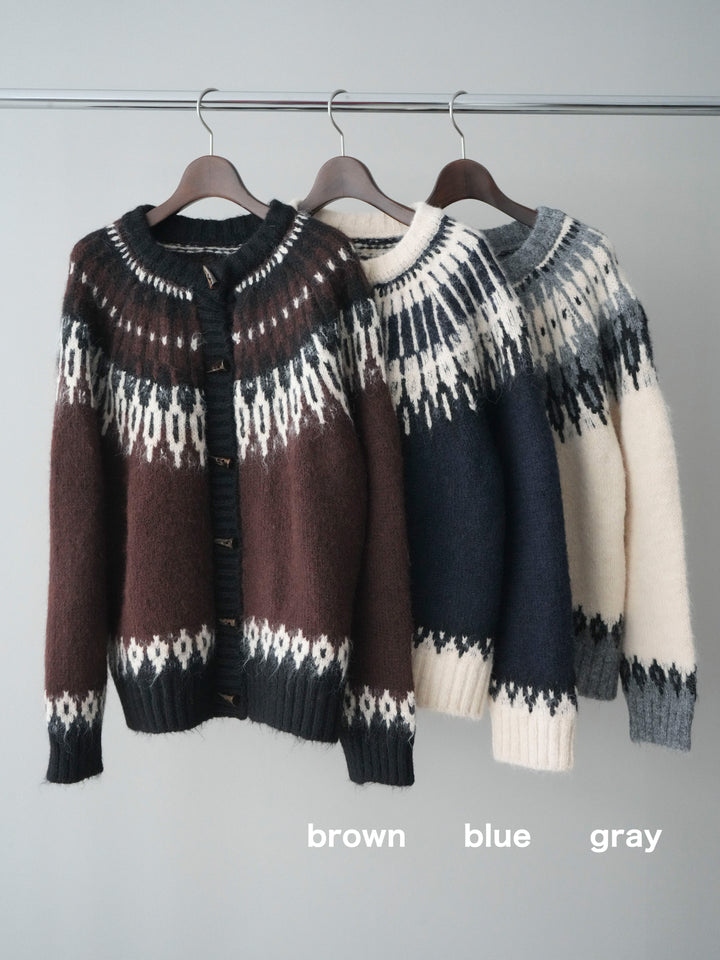 [SET]トグルボタン求心柄ニットカーディガン+ウエストベルトカーブラインスエットパンツ(2set)