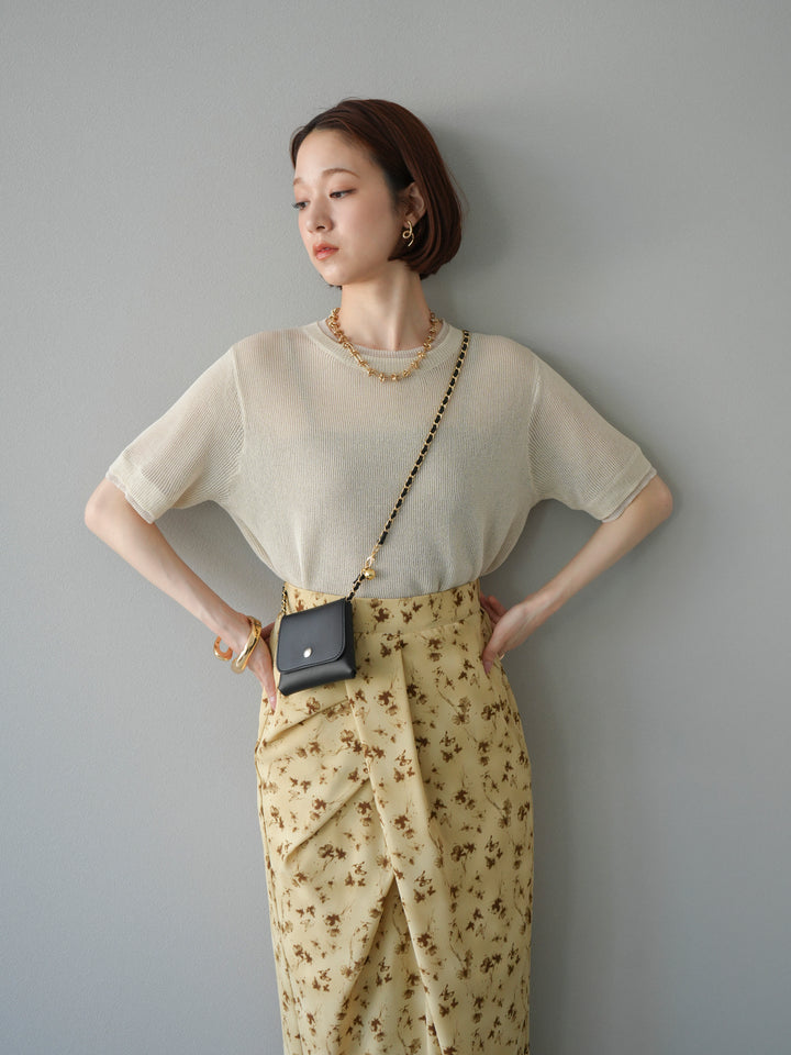 [SET]リネンタッチ配色二重臼ハーフニットトップス+選べるアソート柄スカートセット(2set)