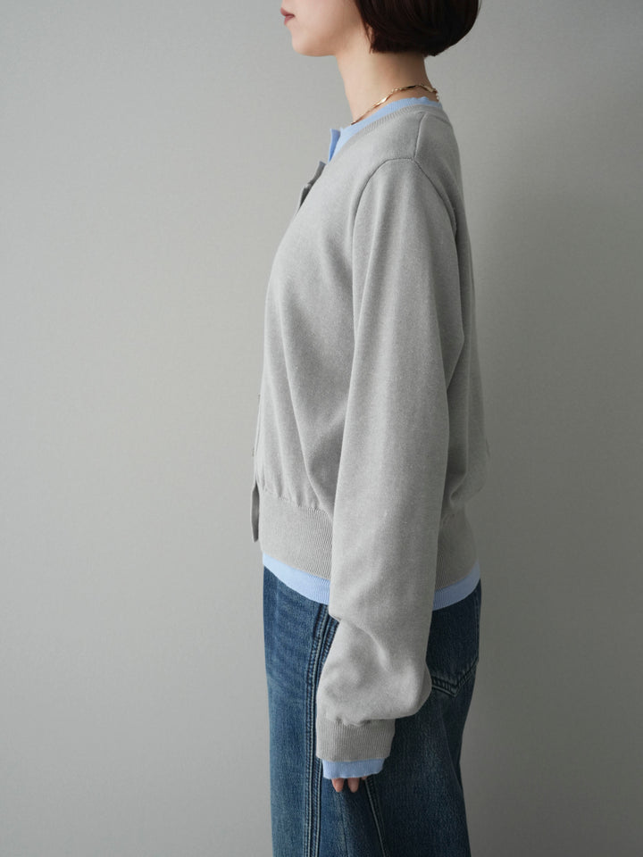 [予約]配色レイヤードコットンアクリルニットカーディガン/mokugray