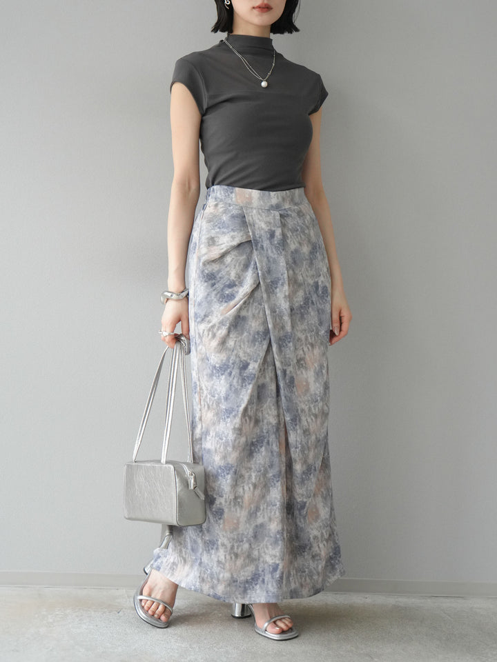 [予約]水彩アートタックIラインスカート/ラベンダー