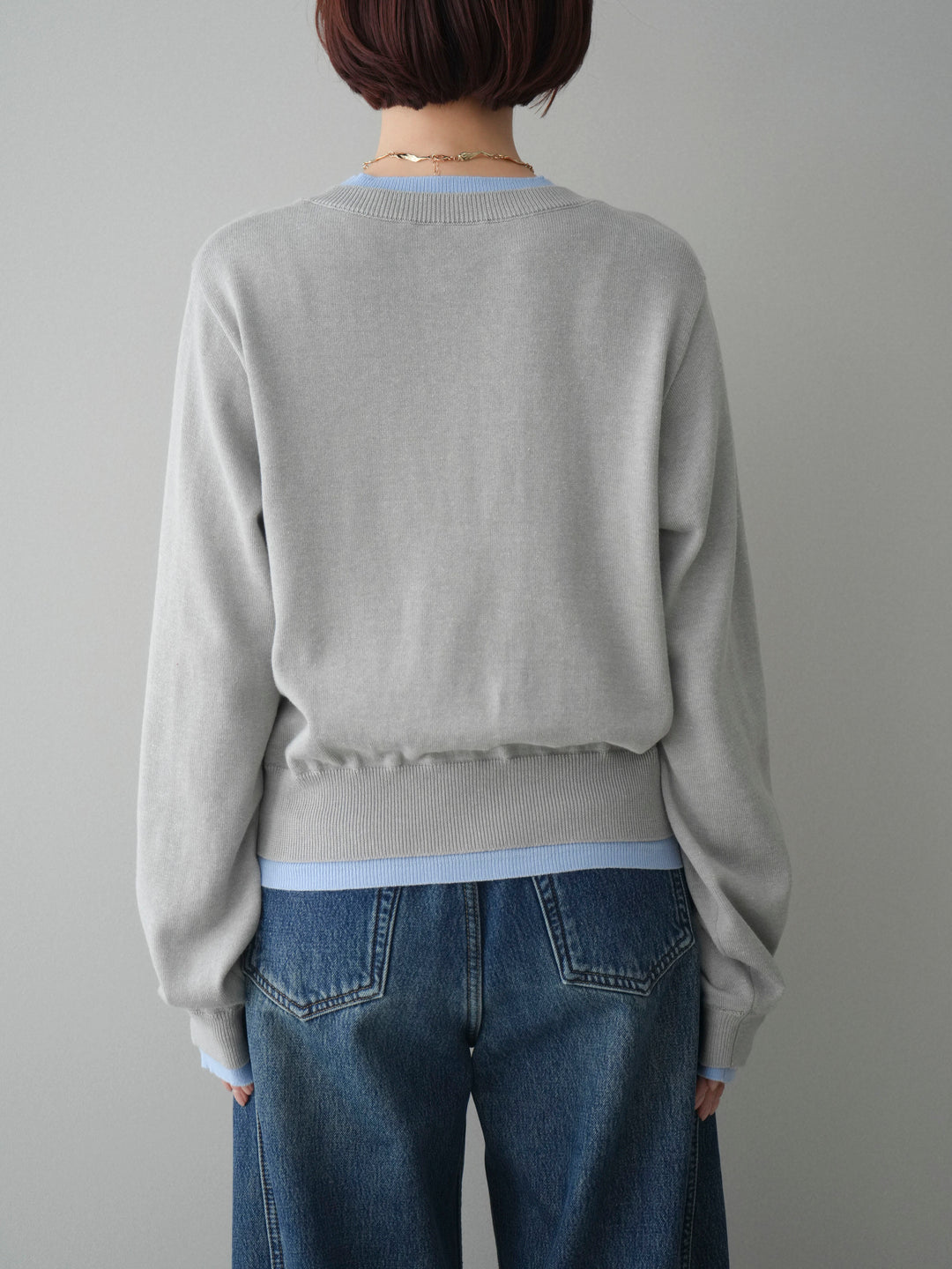 [予約]配色レイヤードコットンアクリルニットカーディガン/mokugray