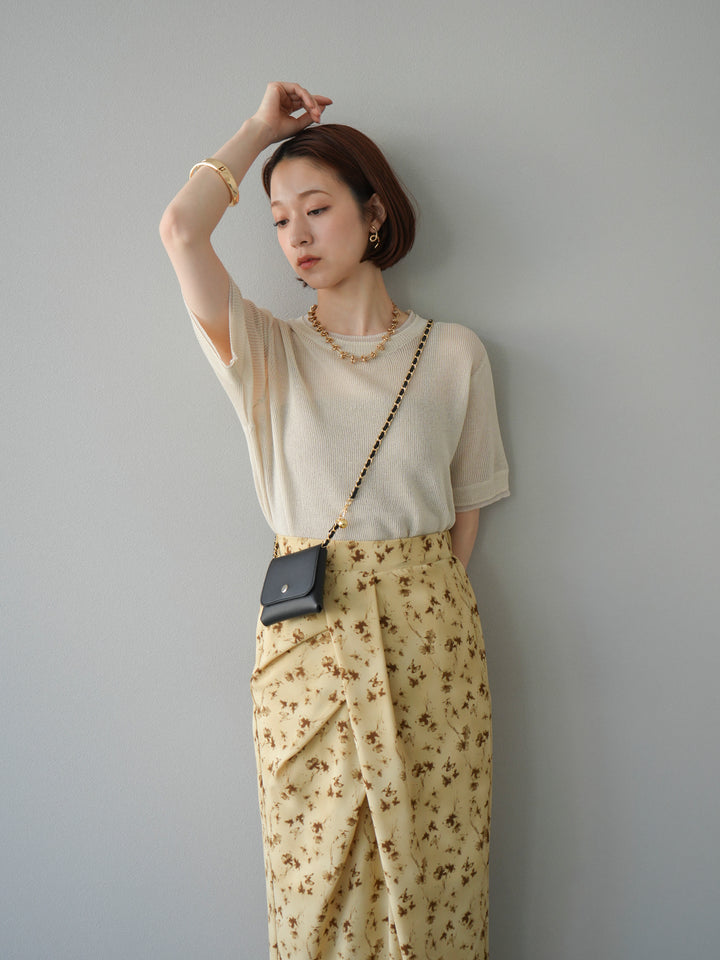 [SET]リネンタッチ配色二重臼ハーフニットトップス+選べるアソート柄スカートセット(2set)