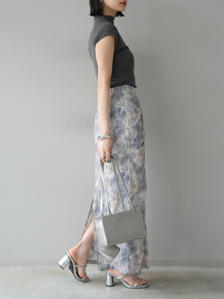 [予約]水彩アートタックIラインスカート/ラベンダー