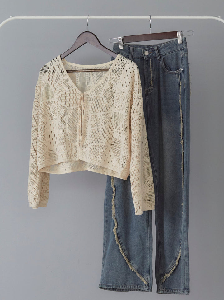 [SET] Cotton lace bolero + telekorib bare camisole + fringe boyfriend denim (3 sets)