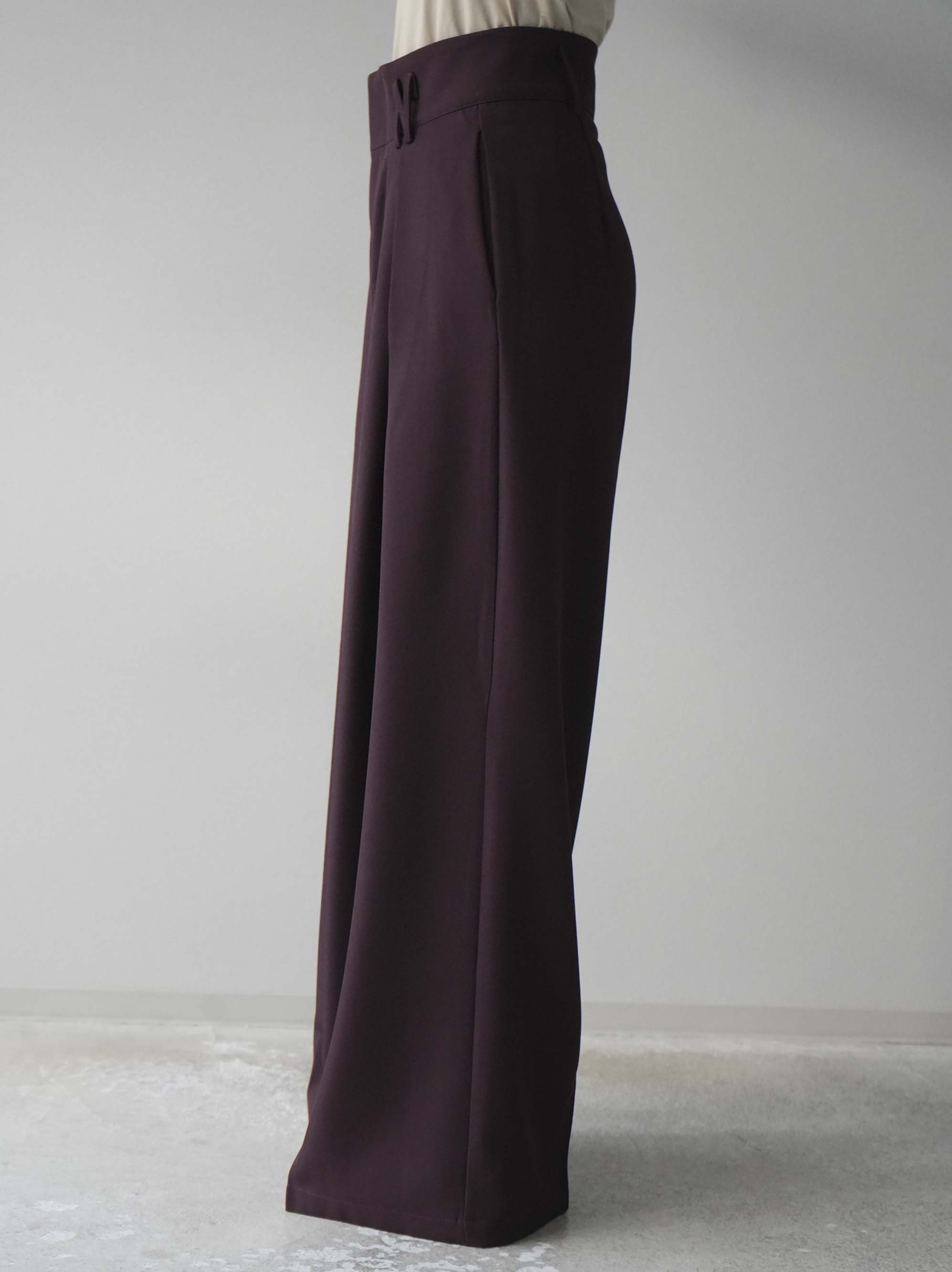 予約]ベルトデザインタックワイドパンツ/ボルドー – Lumier