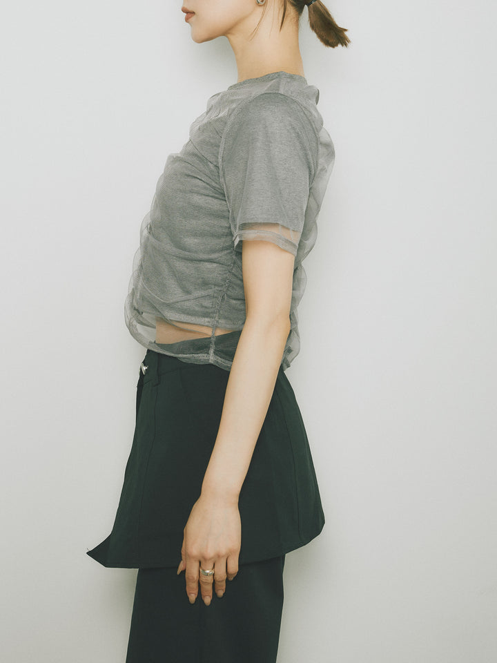 [予約]シャーリングチュールレイヤードTシャツ/グレー