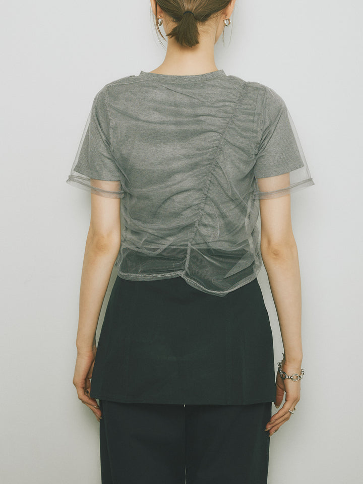 [予約]シャーリングチュールレイヤードTシャツ/グレー