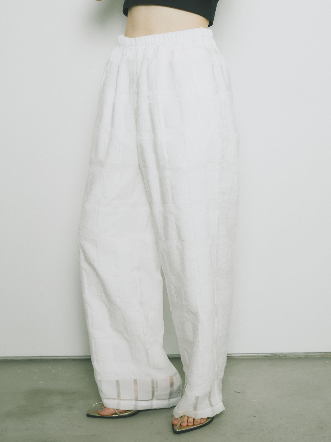 [予約]シアーブロックチェックパンツ/ホワイト