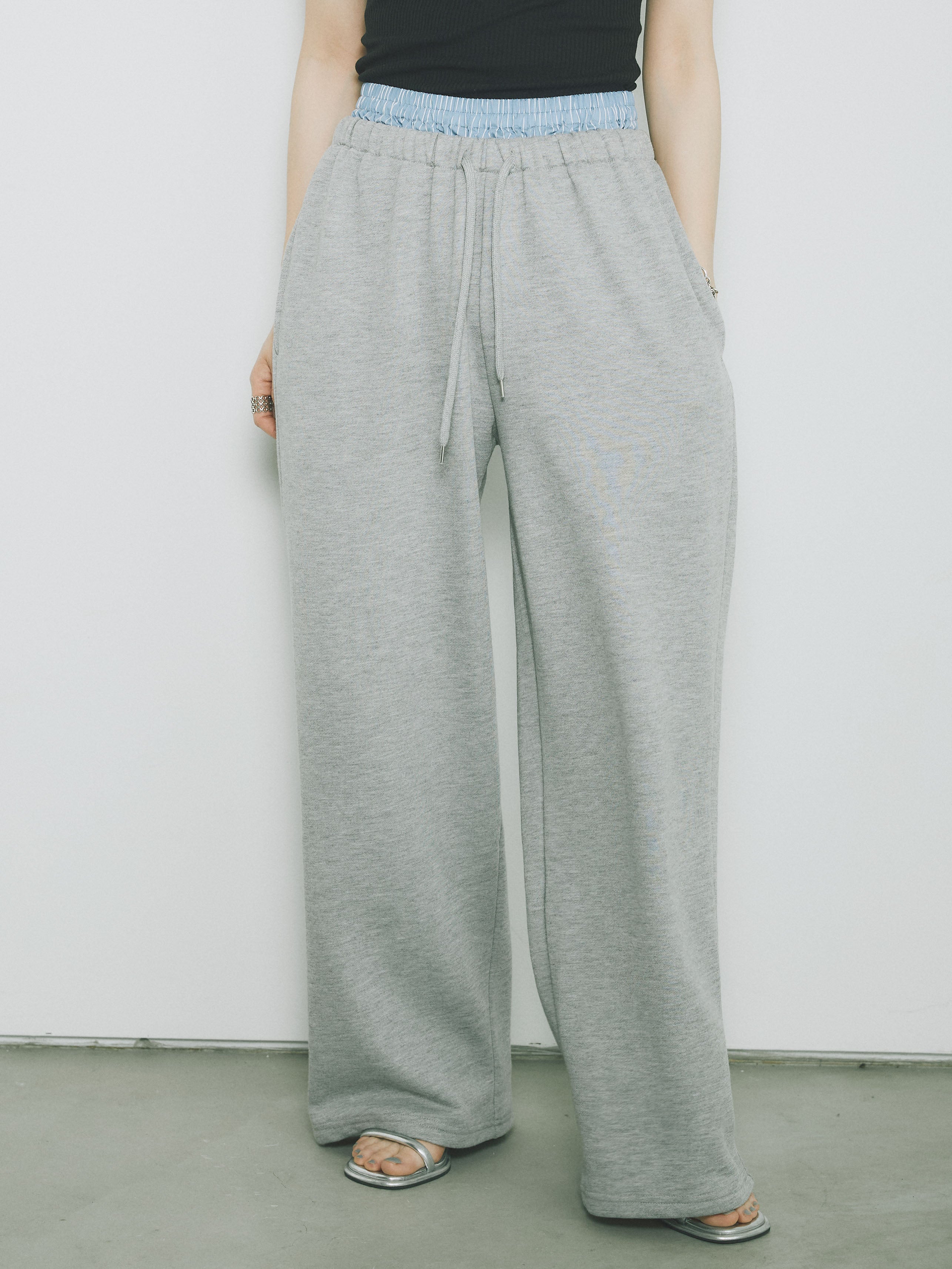 予約]ダブルウエストスウェットパンツ/杢グレー – Lumier