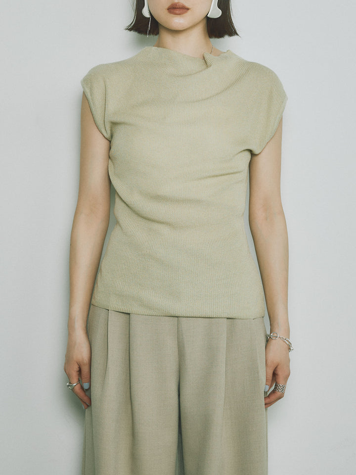 [予約]プチネックノースリーブリブニットトップス/ピスタチオ