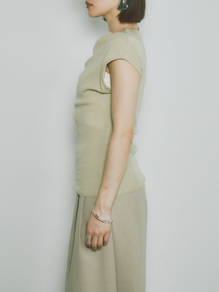 [予約]プチネックノースリーブリブニットトップス/ピスタチオ