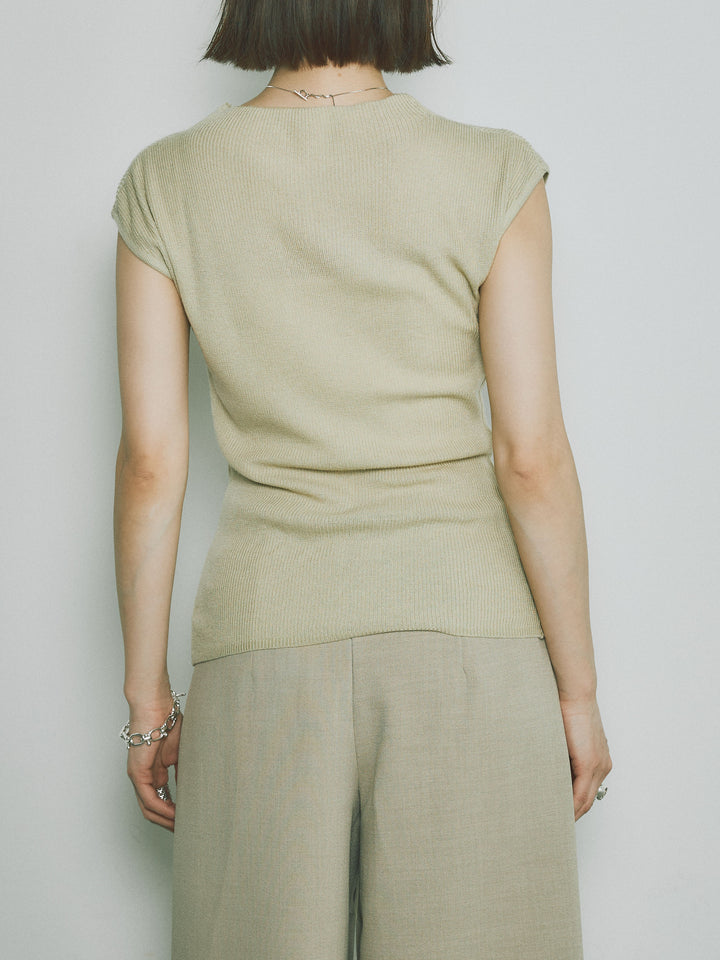 [予約]プチネックノースリーブリブニットトップス/ピスタチオ