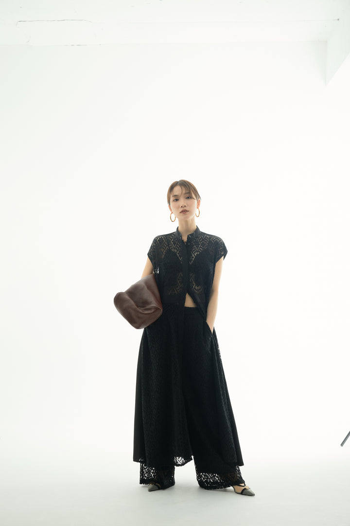 [予約]レースタックワイドパンツ/ブラック