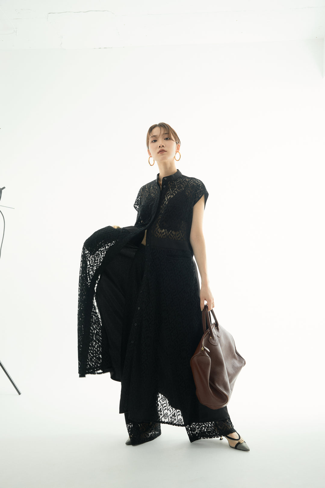 [予約]レースタックワイドパンツ/ブラック