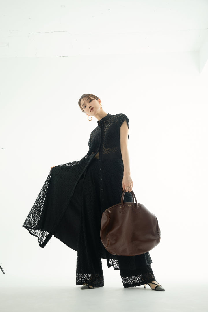 [予約]レースタックワイドパンツ/ブラック