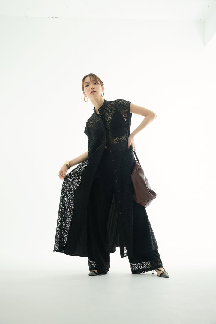 [予約]レースタックワイドパンツ/ブラック