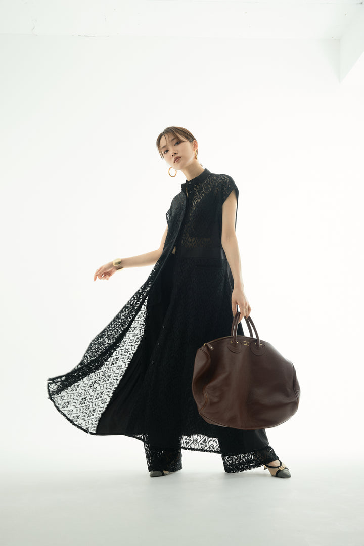 [予約]レースタックワイドパンツ/ブラック