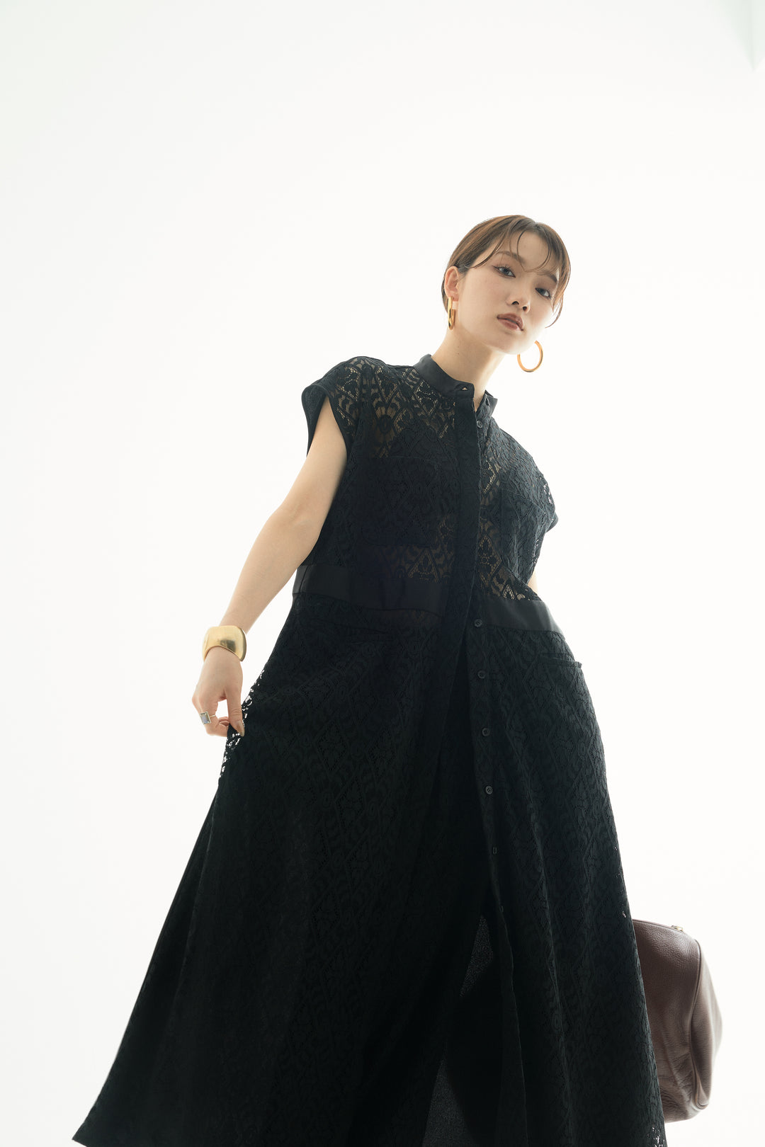 [予約]レースタックワイドパンツ/ブラック