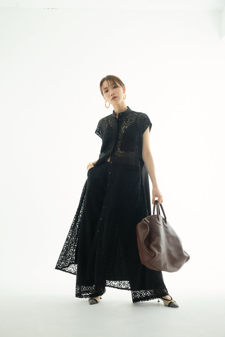 [予約]レースタックワイドパンツ/ブラック