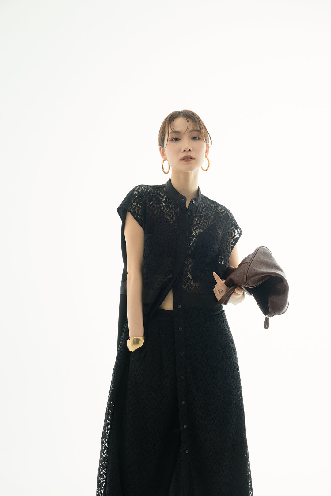 [予約]レースタックワイドパンツ/ブラック