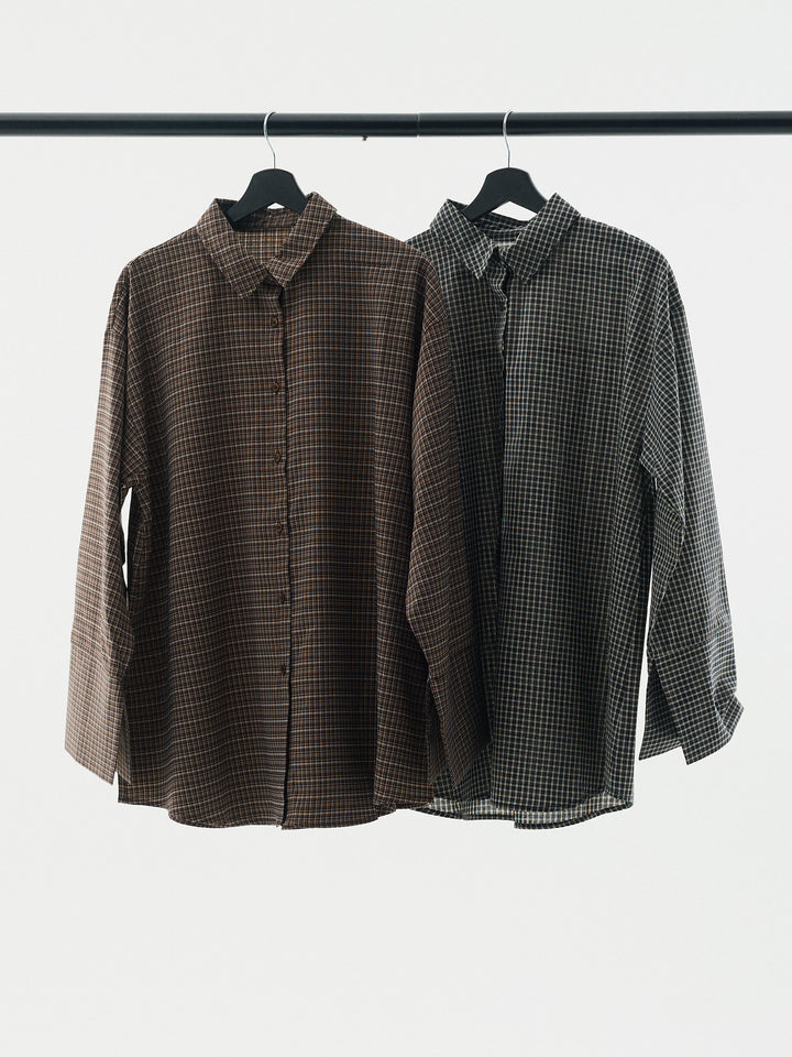 【Allure】[SET]チェックBIGカフスオーバーシャツ+ラップデザインタックワイドパンツ(2set)