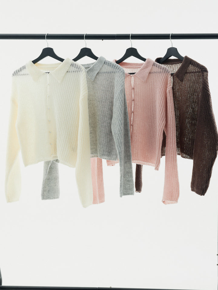 【Allure】[SET]起毛片畦編みシアーポロニット+起毛片畦編みシアーポロニット(2set)