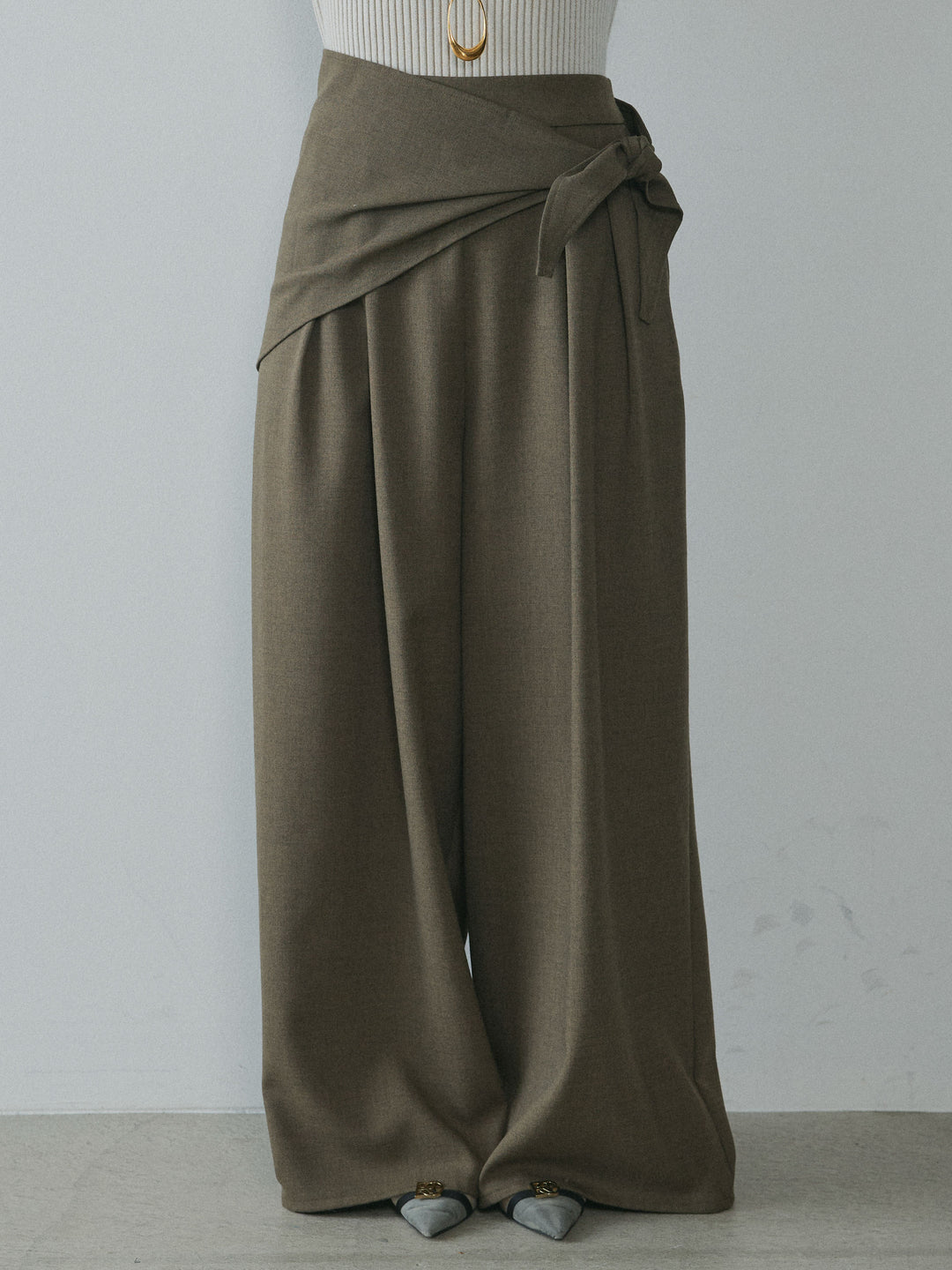 [予約]スカーフ付ワイドパンツ/brown