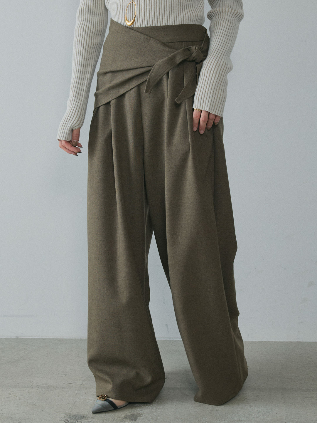 [予約]スカーフ付ワイドパンツ/brown