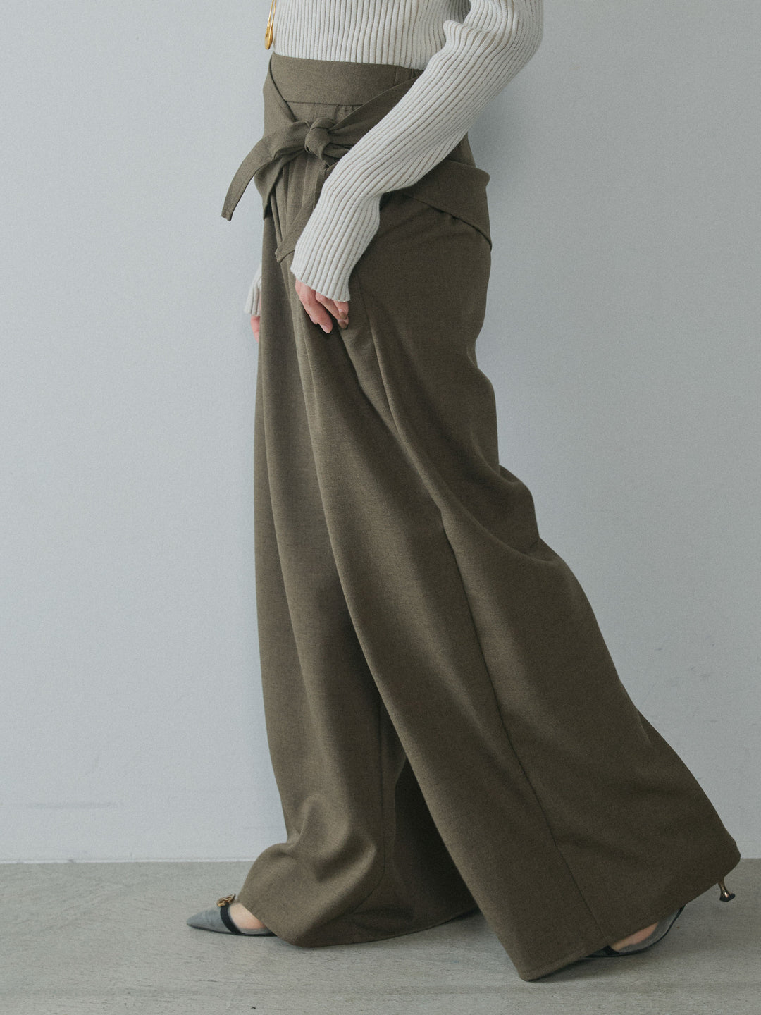 [予約]スカーフ付ワイドパンツ/brown