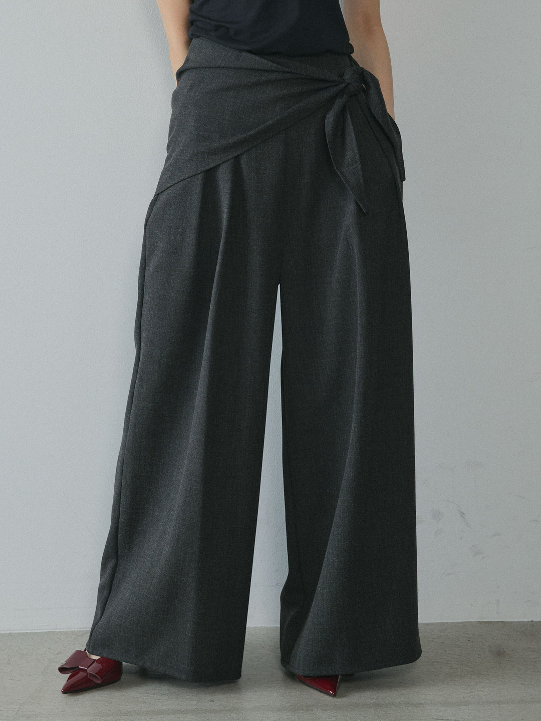 [予約]スカーフ付ワイドパンツ/black