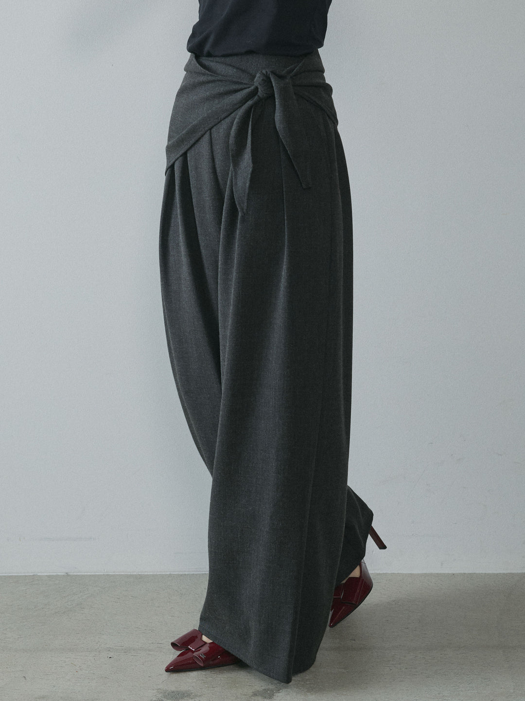 [予約]スカーフ付ワイドパンツ/black