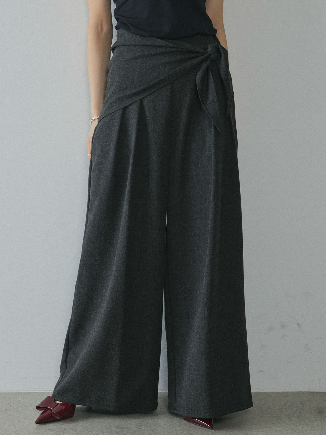 [予約]スカーフ付ワイドパンツ/black